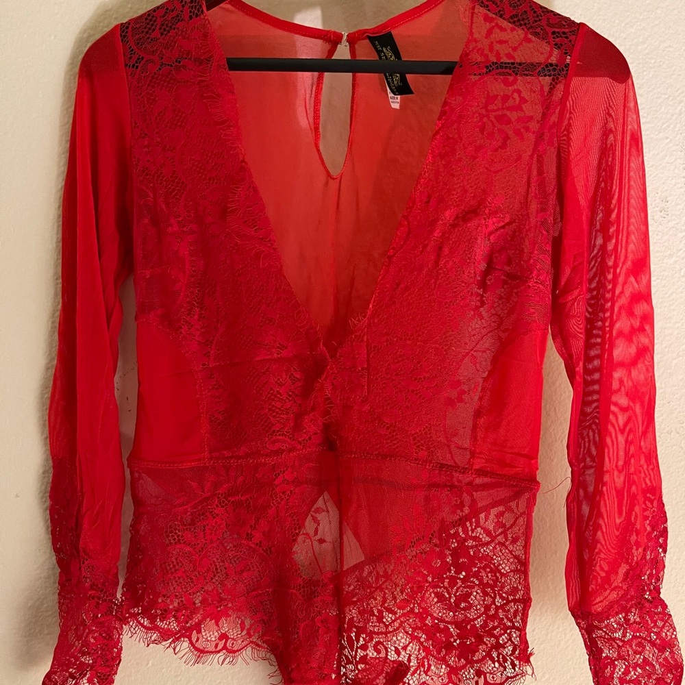 Red mesh babydoll bodysuit